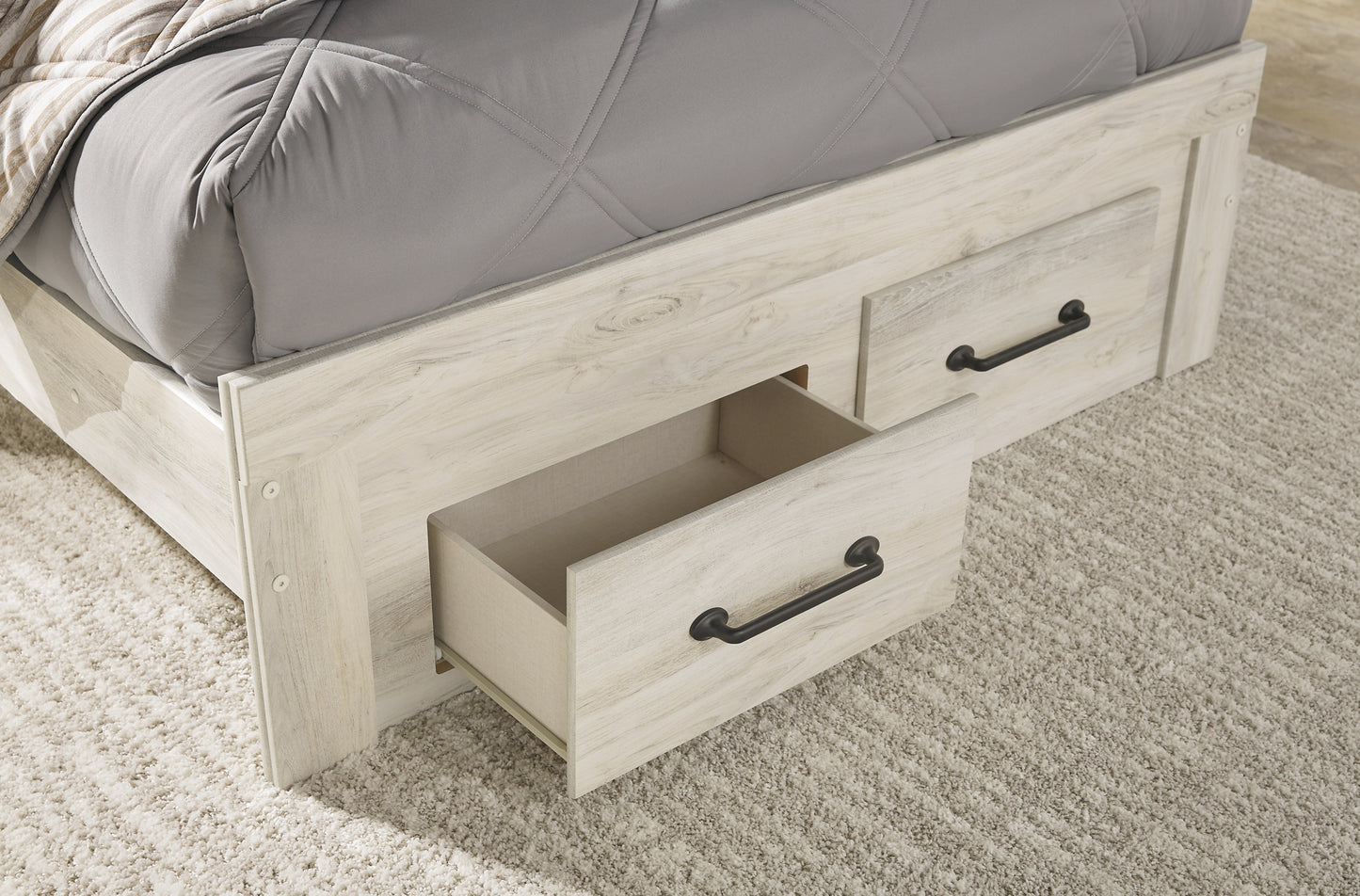 Cambeck Panel Bed With 2 Storage Drawers With Mirrored Dresser, Chest And Nightstand