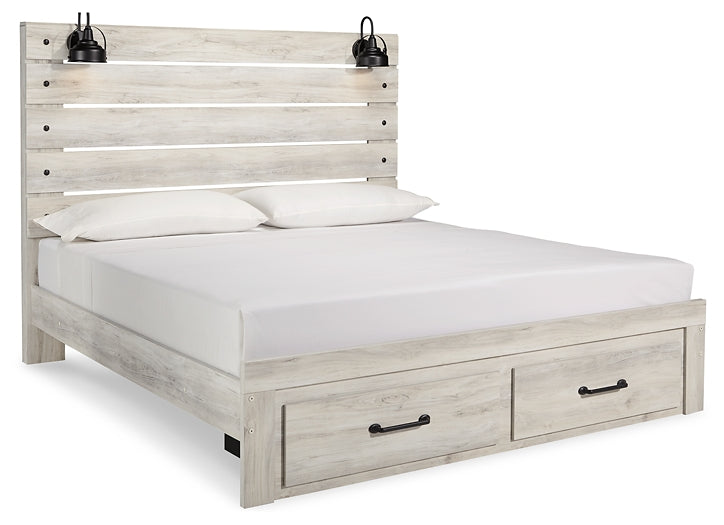 Cambeck Panel Bed With 2 Storage Drawers With Mirrored Dresser, Chest And Nightstand