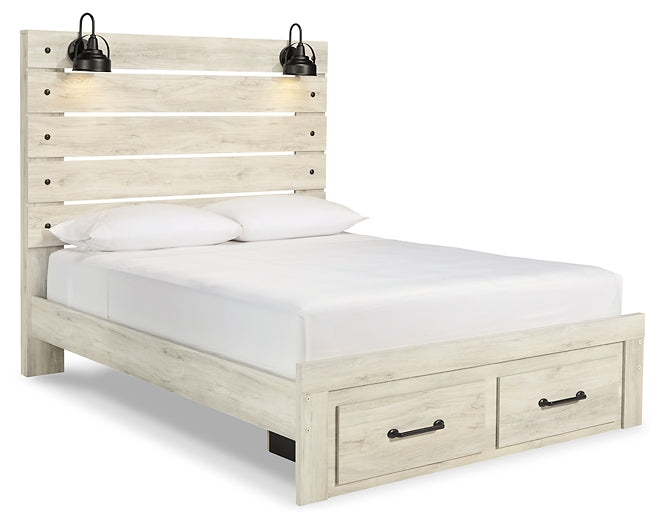 Cambeck Panel Bed With 2 Storage Drawers With Mirrored Dresser, Chest And Nightstand