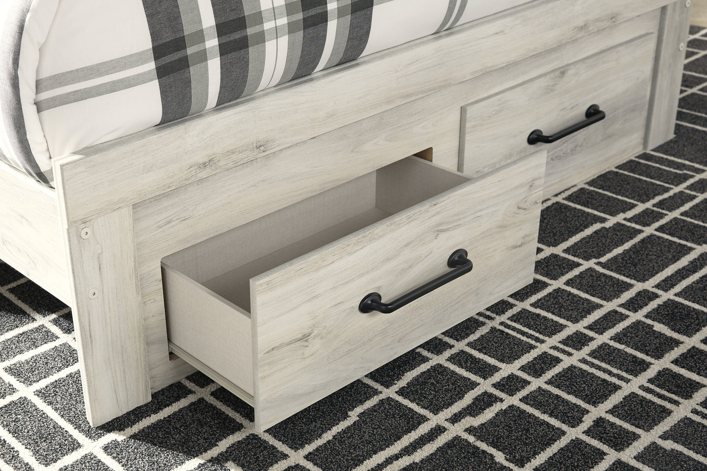 Cambeck Panel Bed With 2 Storage Drawers With Mirrored Dresser, Chest And Nightstand