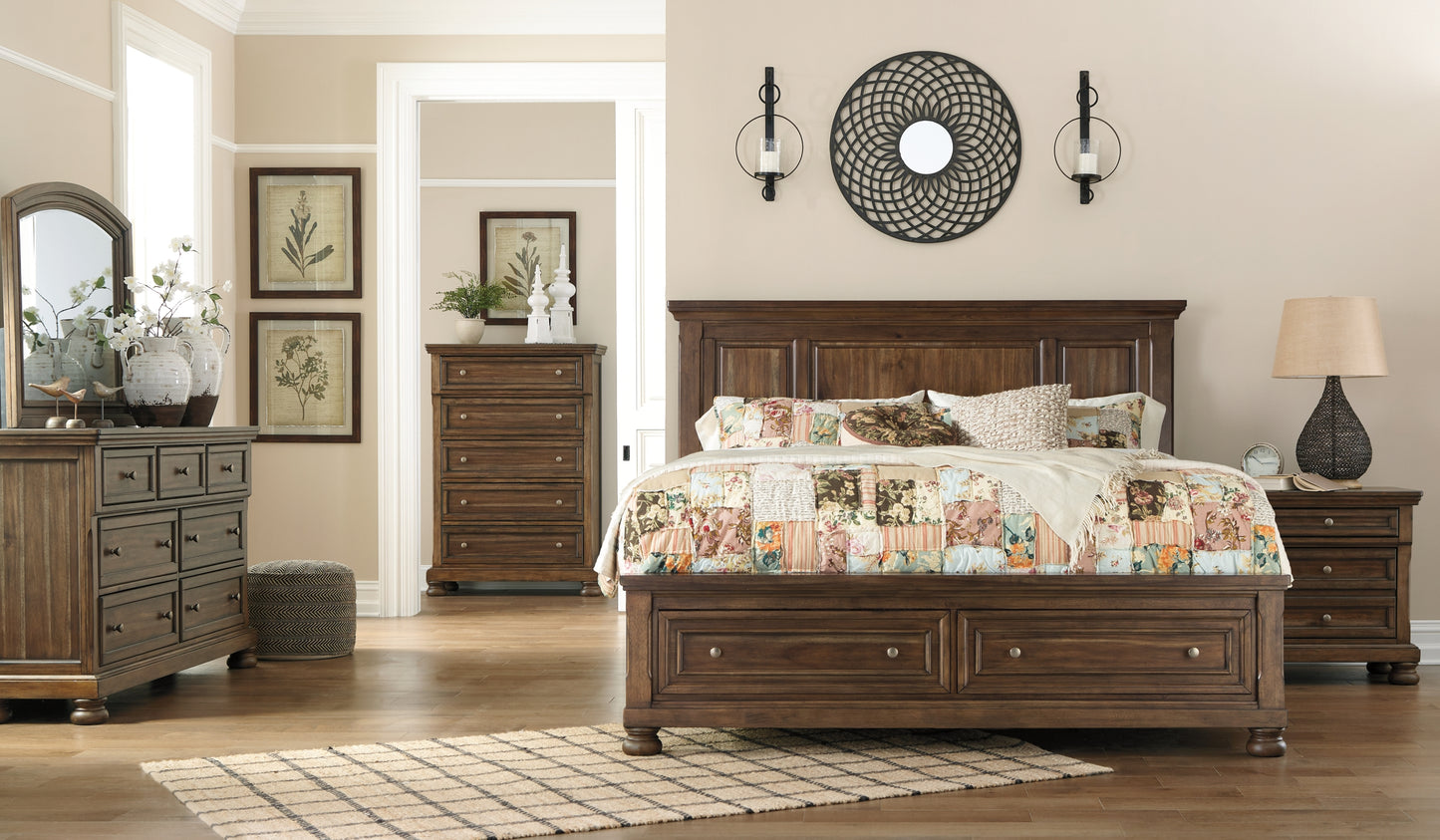Flynnter Panel Bed With Mirrored Dresser, Chest And Nightstand