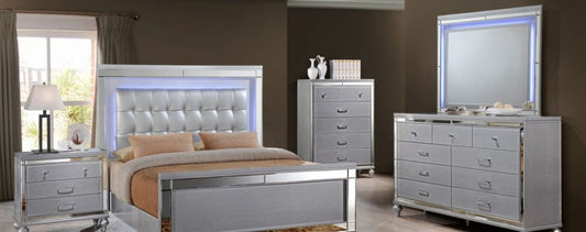 Valentino Silver Lighted bedroom queen bed,dresser,mirror