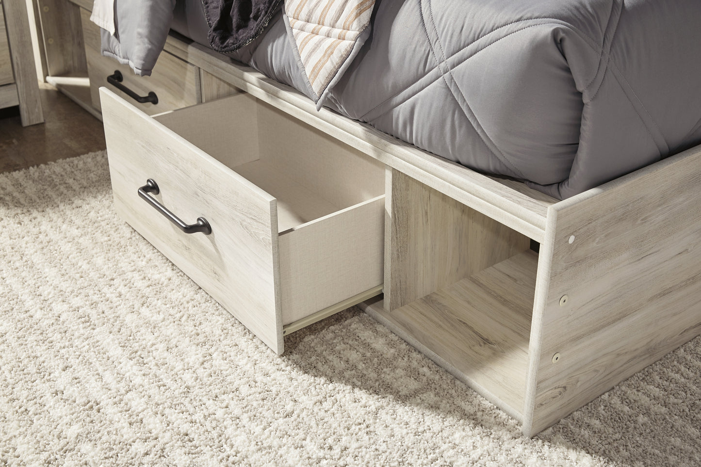 Cambeck  Panel Bed With 2 Storage Drawers With Mirrored Dresser
