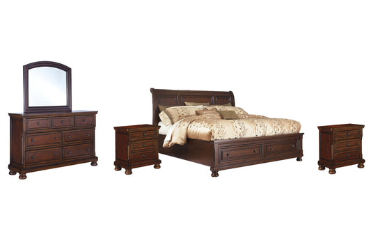 Porter  Sleigh Bed With Mirrored Dresser And 2 Nightstands
