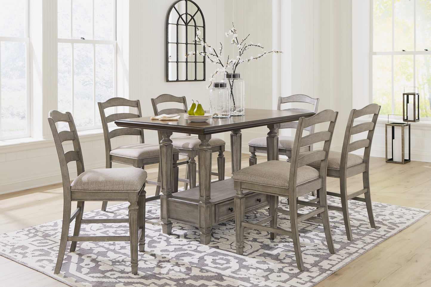 Lodenbay Counter Height Dining Table and 6 Barstools with Storage